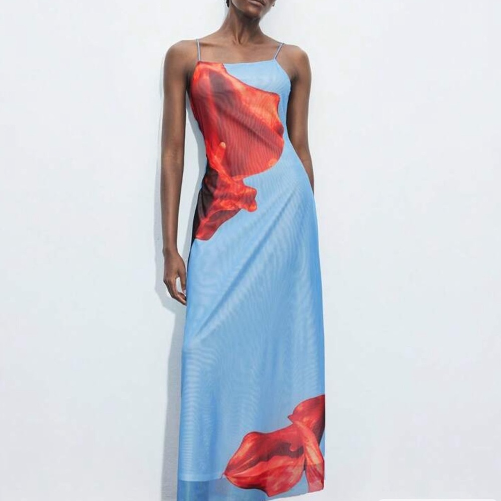 Blue and Red Maxi Dress for Resort Wear